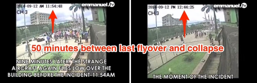 Proof that it was 50 minutes between the last flyover of an aircraft and the building collapse